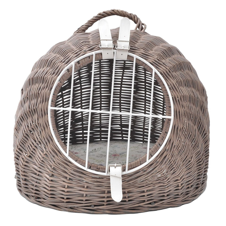 Aumüller Katzenhöhle/Transportkorb aus Vollweide, Vintage Grau/Braun inkl. Liegekissen - 50 cm