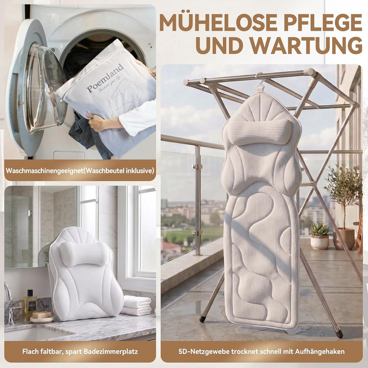 Poemland Luxus Dicke, volle Körper Badewannenkissen Mat &amp; Cushion für Badewanne Kopfstütze Hals Schu