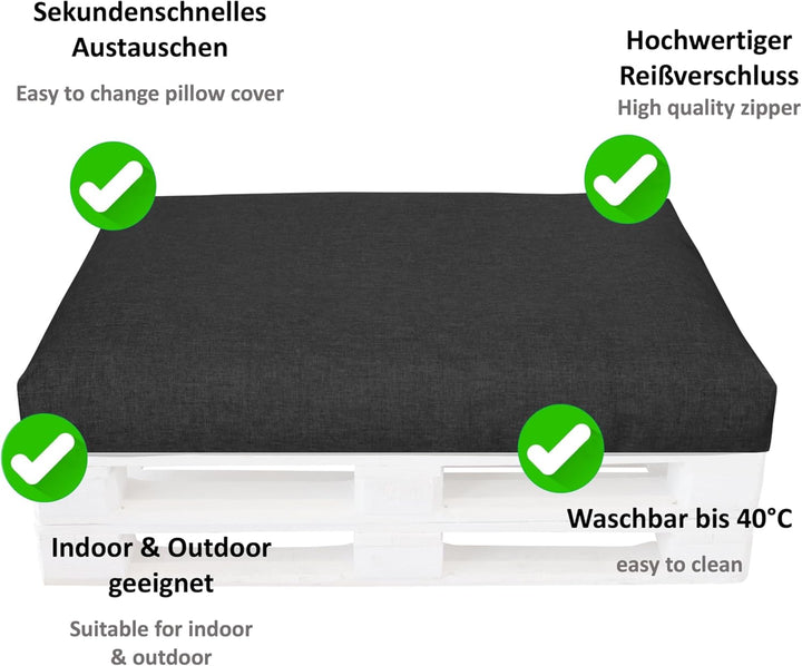LILENO HOME Palettenkissen Bezug Anthrazit - Ersatzbezug für Sitzteil 120 x 80 x 16-20 cm - Polster