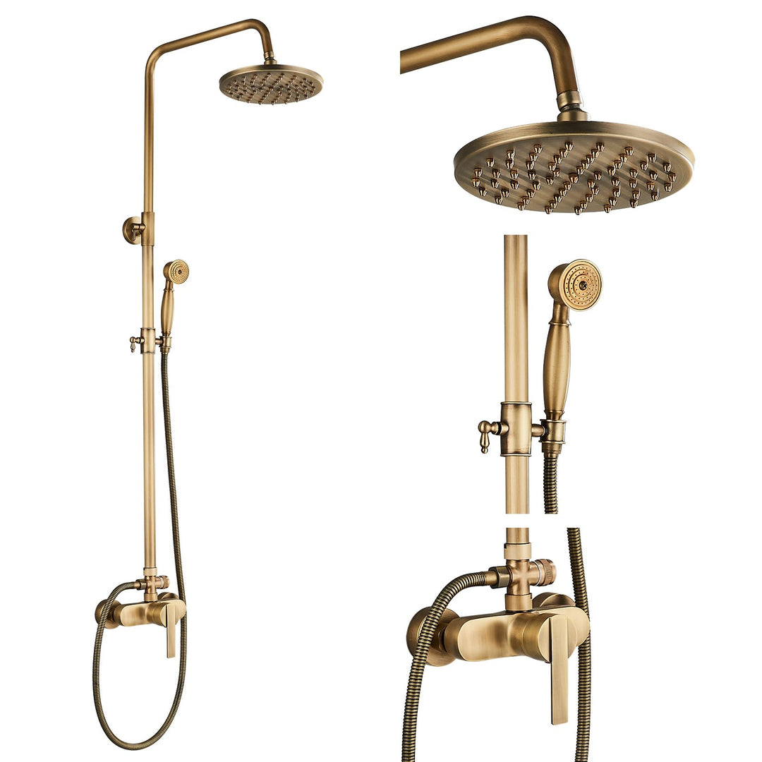 Rozin Antik Messing Duschsystem mit 8 Zoll Regendusche Duschkopf und Handbrause Einzelgriff Fertig a