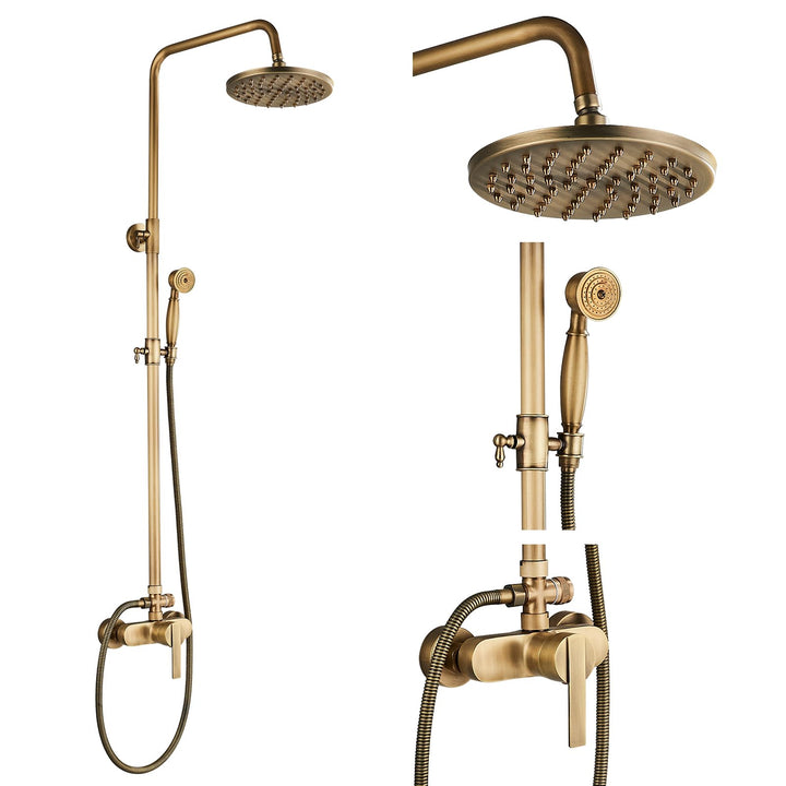 Rozin Antik Messing Duschsystem mit 8 Zoll Regendusche Duschkopf und Handbrause Einzelgriff Fertig a