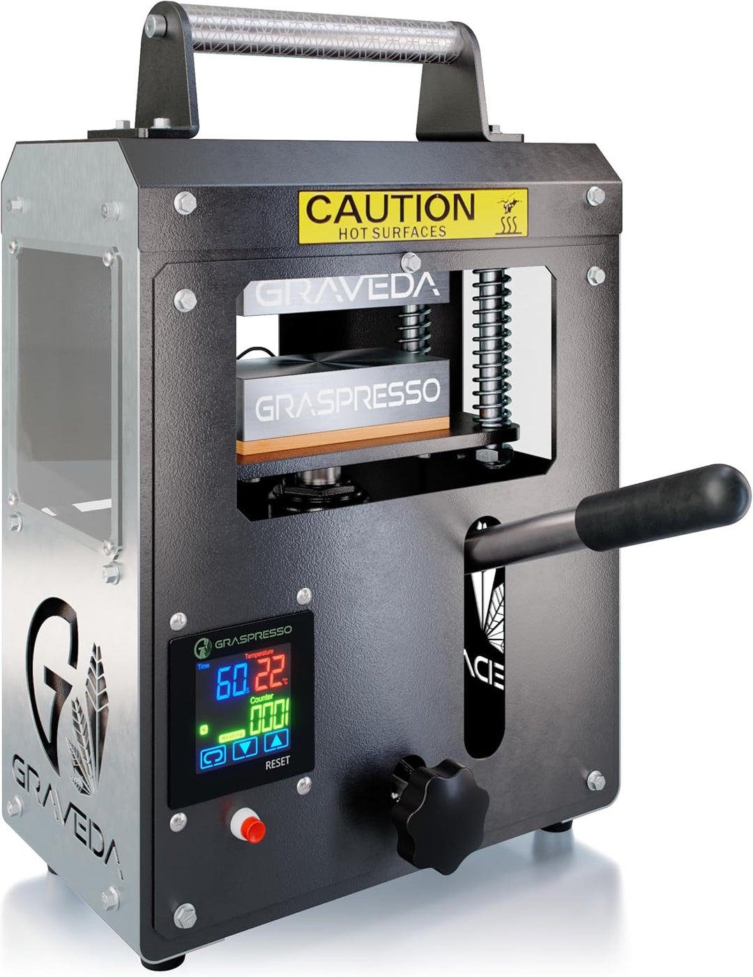 Graspresso - 5T Rosin Press mit 5 Tonnen Hydraulik Zylinder - Kolophonium Presse, 12 x 6 cm Platten