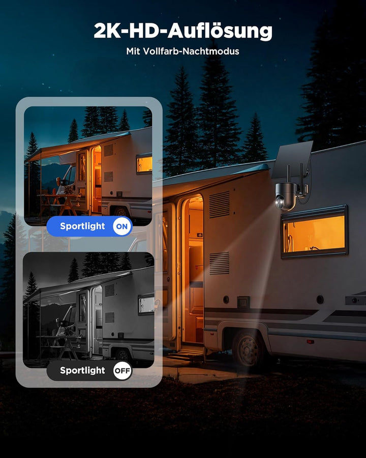 4G LTE Überwachungskamera Aussen Solar mit SIM Karte, 2K Kamera Überwachung Ohne WLAN Outdoor Akku m