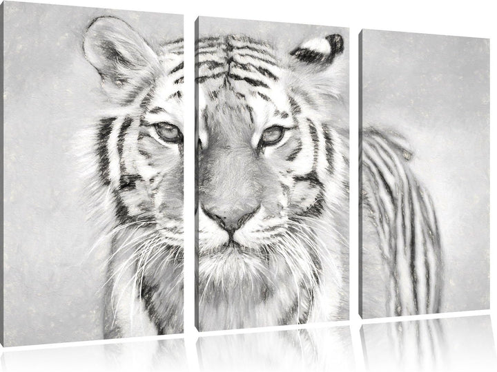 Pixxprint Tiger in als Leinwandbild 3 teilig/Grösse: 3 Teilig (120x80) / Wandbild/Kunstdruck/fertig