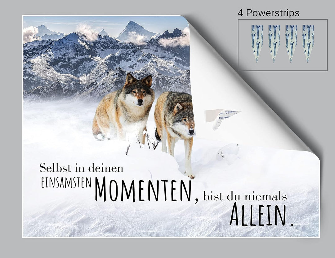 wandmotiv24 Poster als Wanddeko, Grösse 80x60cm, Wolfsrudel, Niemals allein, Wölfe, Wolf, Berge, Tie