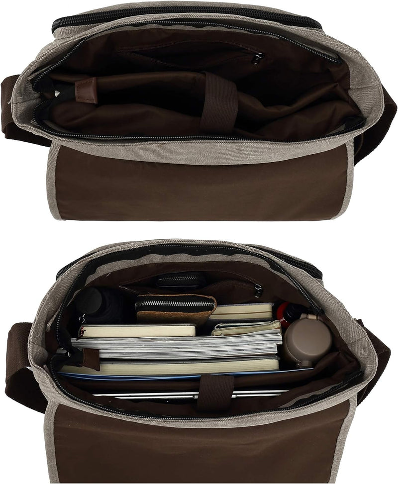 CALIYO Umhängetaschen Herren aus Canvas Schultasche Queformat A4 Laptoptasche für 15,6 Zoll Laptop A