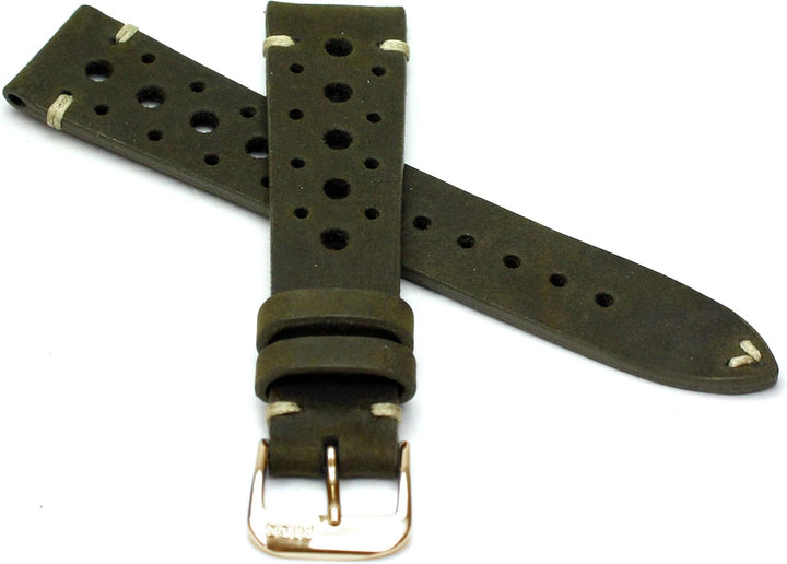 RIOS1931 Rallye Gold Vintage Rindsleder Uhrenarmband handgemacht in Deutschland Robust 20mm Moosgrün