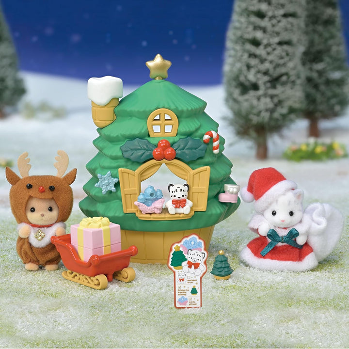 Sylvanian Families - 5822 Baby Santas Weihnachtshaus Spielset, Spielset mit Tierfigur,Schneeleopard,