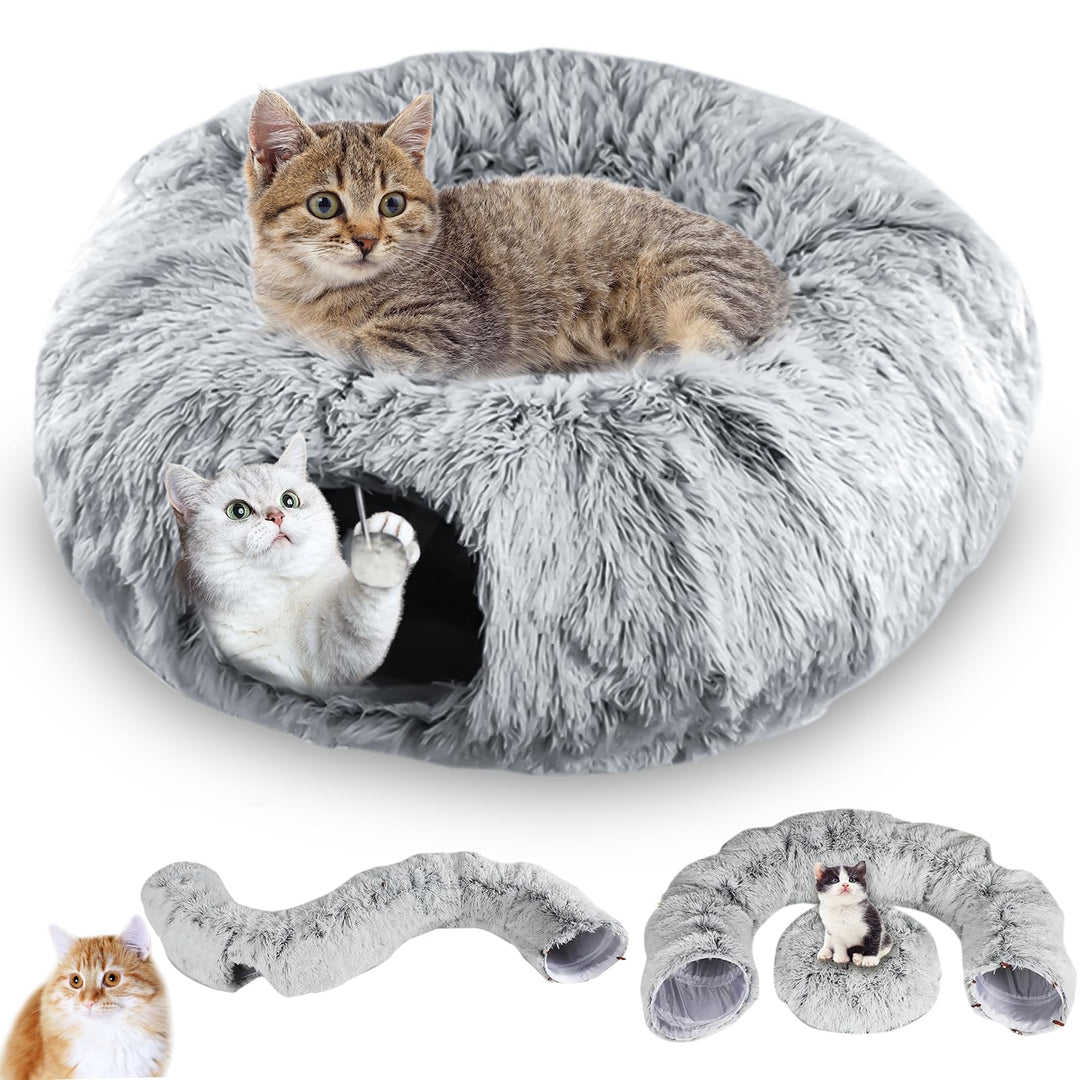 Katzentunnel, XXL Katzentunnel Grosse Katzen mit Schlafplatz & Bed Weiches, mit Zwei Eingängen Katze