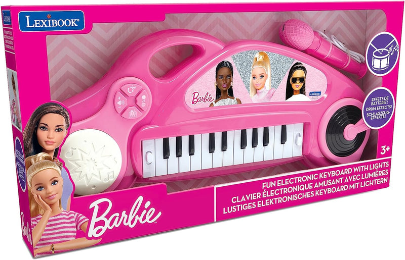 Lexibook Barbie Elektronisches Klavier für Kinder mit Lichteffekten, Mikrofon, Schlagzeug, integrier