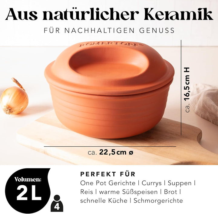 Römertopf Multibräter rund aus Naturton Keramik Bräter für bis zu 4 Personen & einem Volumen von 2 L