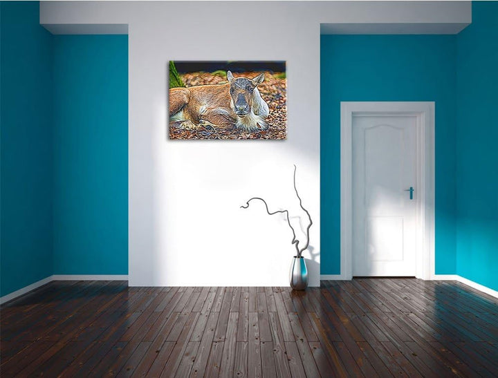 junger Elch Deluxe Format: 100x70 cm auf Leinwand, XXL riesige Bilder fertig gerahmt mit Keilrahmen,