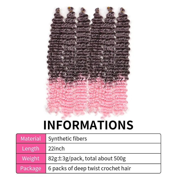 Deep Twist Häkelhaar 22 Zoll 6 Packungen Deep Wave Hair Bundles Synthetisches Flechthaar Deep Ripple
