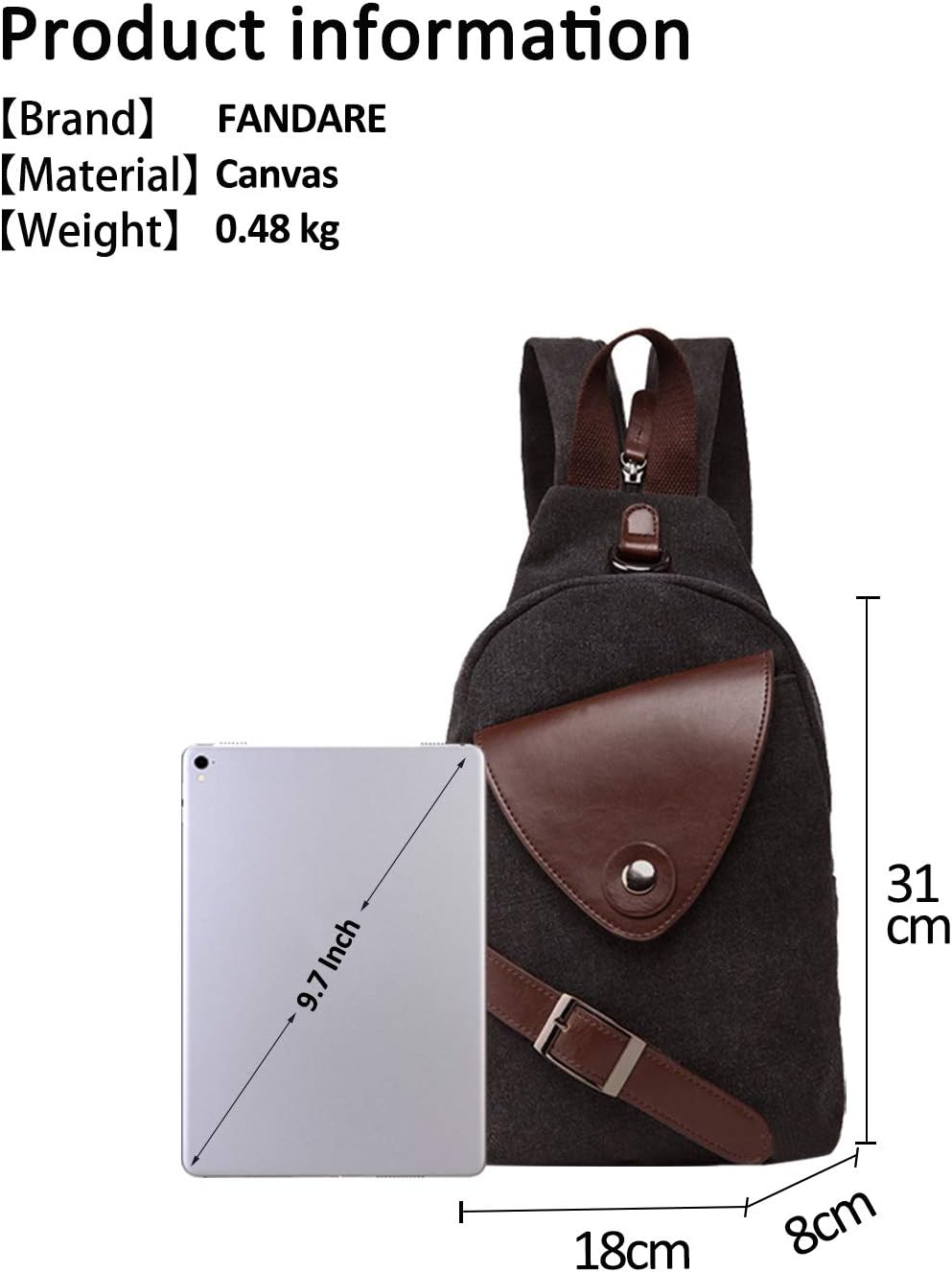 FANDARE Klassische Sling Bag Sport Rucksack Party Outdoor Tragbare Crossbody Tasche Damen/Herren Bre