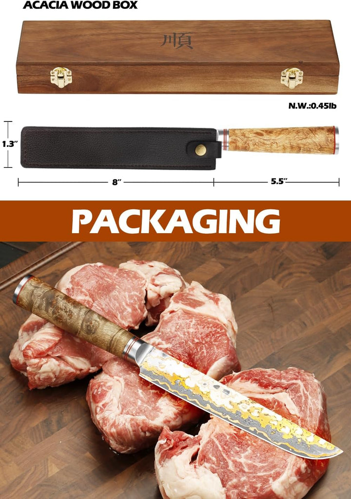 YOUSUNLONG Sakimaru Messer 200mm - Japanisches Sushi Messer - Handgefertigtes Kupfer Damaszener Stah