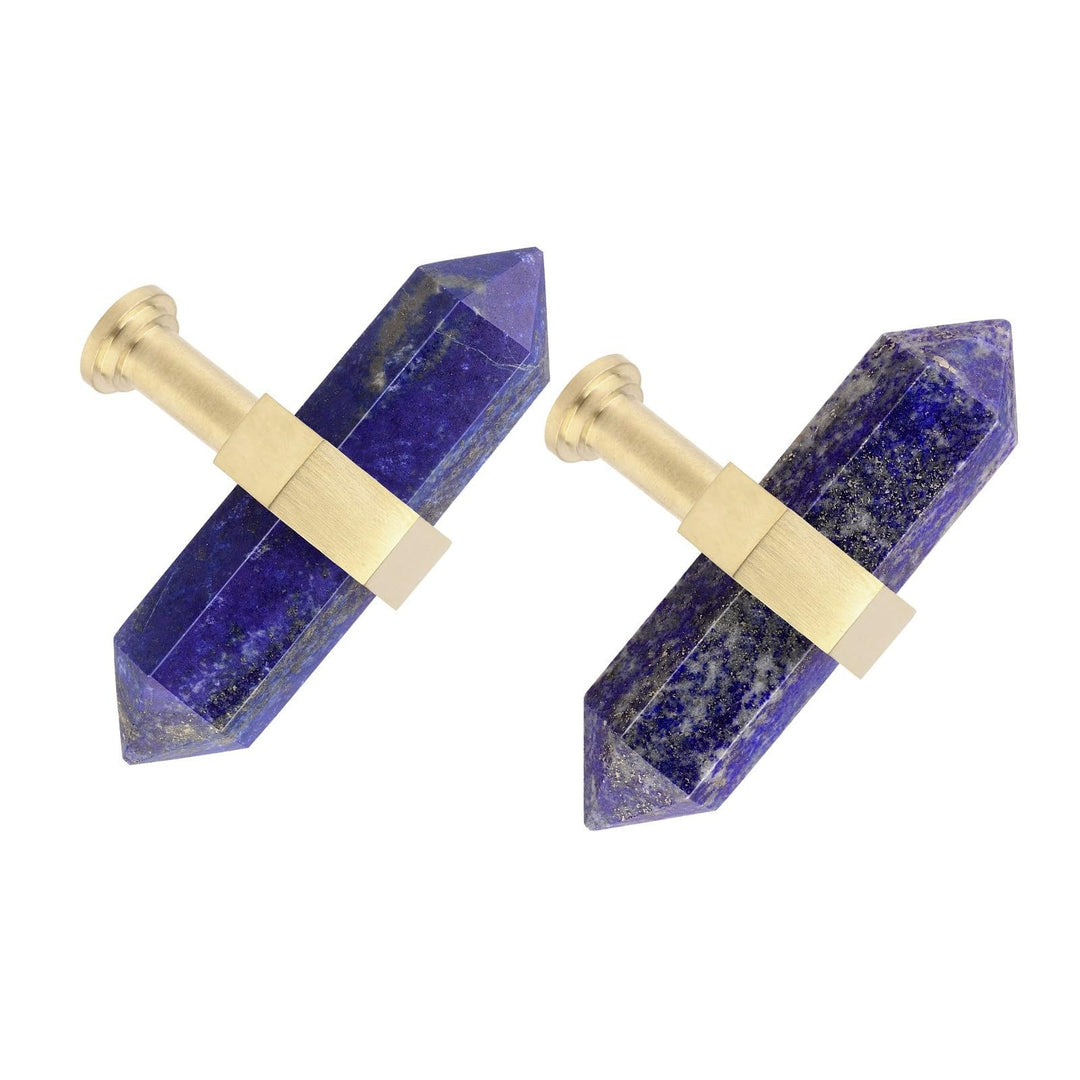 mookaitedecor Satz von 2 Lapislazuli Sechseck Double Kristall Punkte Schublade Knöpfe mit Schrauben,