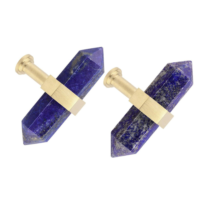 mookaitedecor Satz von 2 Lapislazuli Sechseck Double Kristall Punkte Schublade Knöpfe mit Schrauben,