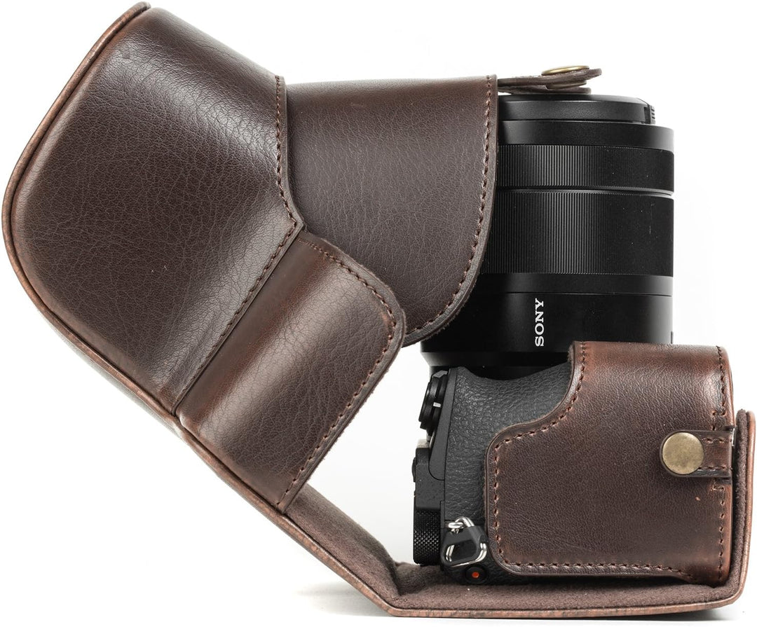 MegaGear MG1015 Ever Ready Leder Kameratasche mit Trageriemen kompatibel mit Sony Alpha A6500 (bis z