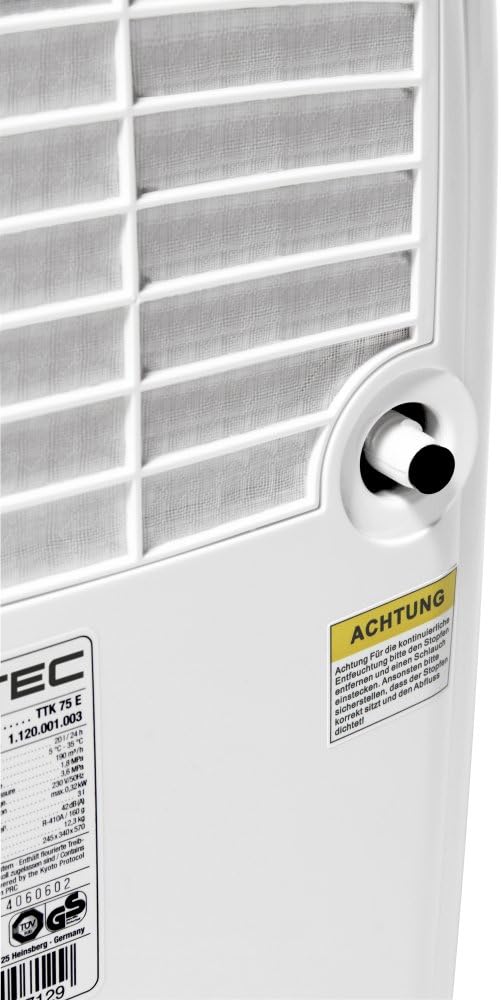 TROTEC Raumentfeuchter elektrisch TTK 75 E – Leistung 20 L/Tag – Fläche 45 m² / 110 m³ – Entfeuchtun