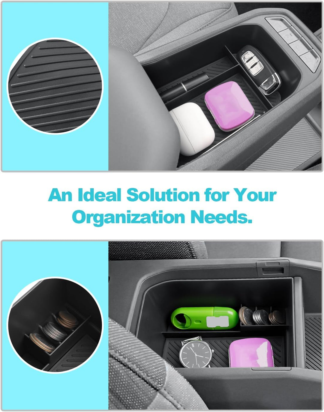 [2 Stück] CDEFG Kompatibel mit Kia EV3 2025 2026 Mittelkonsole Organizer + Armlehne Aufbewahrungsbox