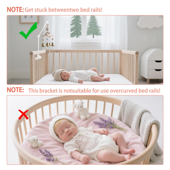 Mobile Halterung Holz für Babybett, Weiss Wolken Design, Höhenverstellbarer Baby Mobile Ständer, Kin