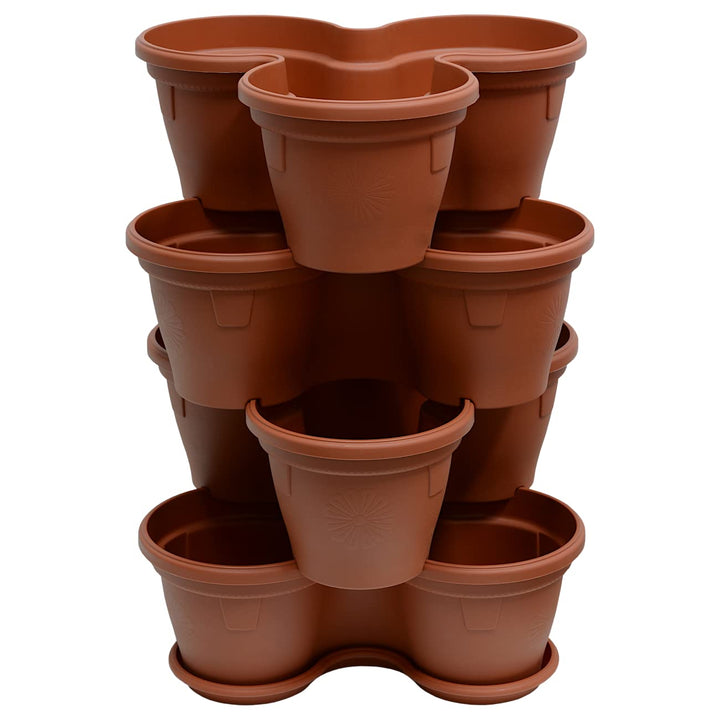 Gariella 4X Blumentopf Säulentopf Pflanzturm Hochbeet Pflanztopf-Kübel mit Untersetzer stapelbar bru