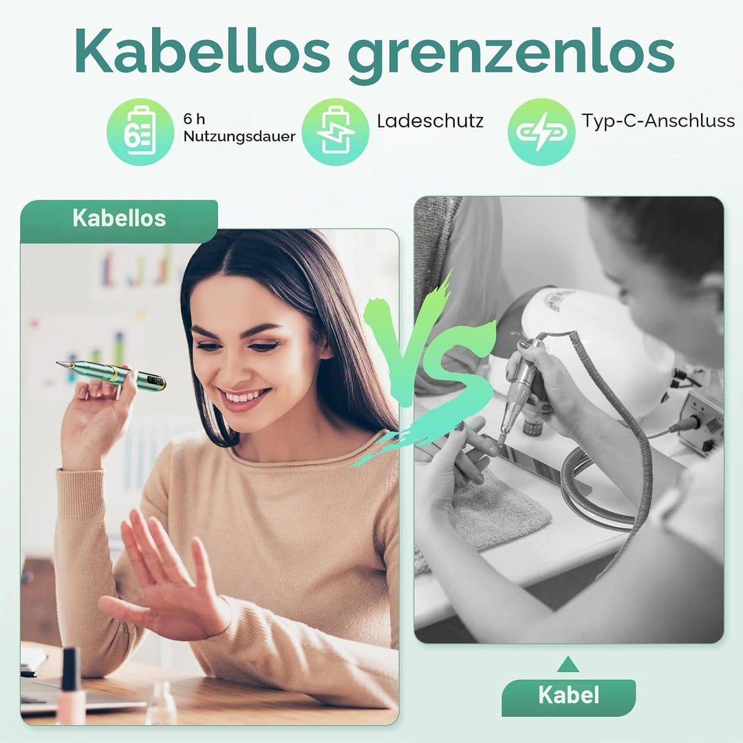 Nagelfräser Kabellos, Fräser für Gelnägel, Elektrische Nagelfeile Tragbar Nail Drill, 11 in 1 Manikü