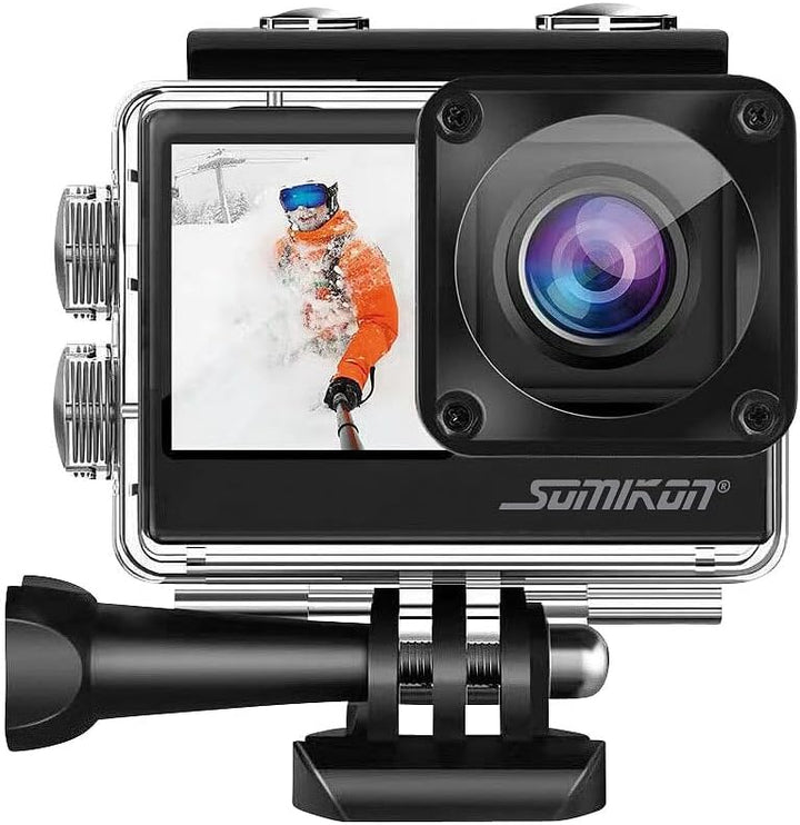 Somikon Action Kamera: 6K-Actioncam mit 2 Farbdisplays, WLAN, Bildstabilisierung, Sony-Sensor (Outdo