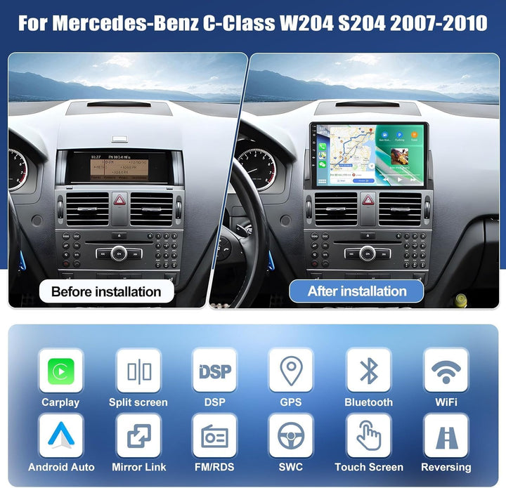 CAMECHO 8 Core 4G+64G Android 13 Autoradio für Mercedes-Benz C-Class W204 S204 2007-2010 mit Navi Wi