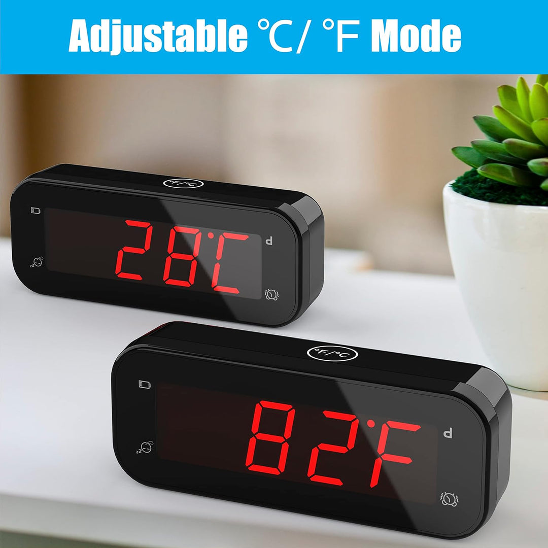 KWANWA Digitaler Reisewecker mit Temperaturanzeige – Batteriebetrieben, 3-stufige Helligkeit/Snooze/