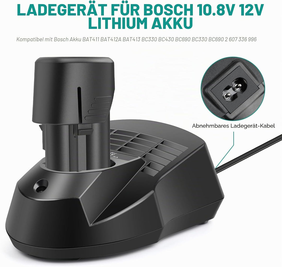 Akku-Ladegerät für Bosch BC330, Ersatz-Ladegerät für Bosch Elektrowerkzeug-Akkus 10,8V-12V BC430 BC6