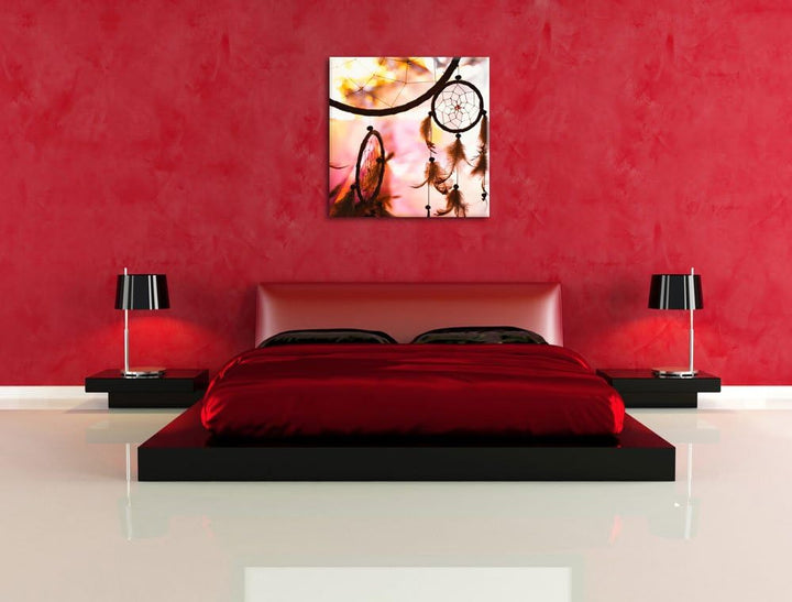 Pixxprint Traumfänger bei Sonnenuntergang als Leinwandbild/Grösse: 70x70 cm/Wandbild/Kunstdruck/fert