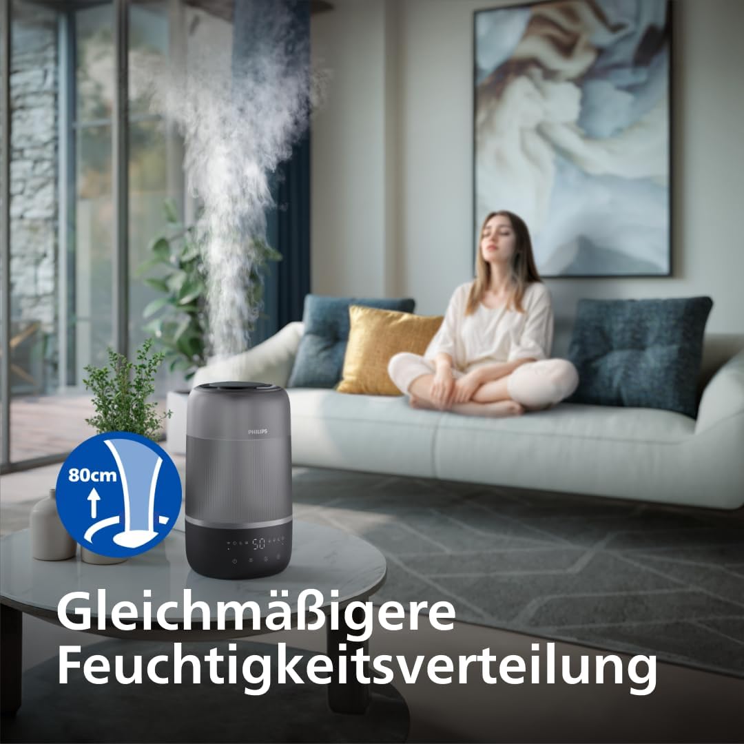 Philips Smart Humidifier - kompakt und dennoch leistungsstark mit himmelhohem Nebel, Aromatherapie,