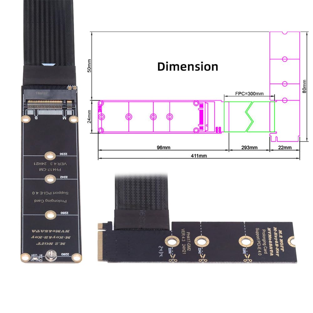 NFHK NGFF M-Key NVME Stecker auf Buchse, Verlängerungs-PCI-Express-Kabel, 30 cm, rechtwinklig, Typ 9