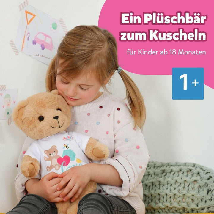 BABY born Singender Teddy, Plüschbär mit Soundfunktion, weissem Strampler und beweglichen Armen und