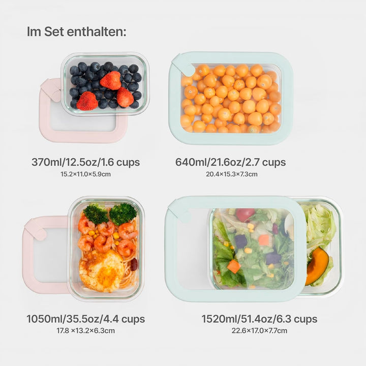 Meal-Prep-Behälter aus Glas,Luftdichte Vorratsdosen mit Deckel, plastikfrei&BPA-frei; Mikrowellen-,
