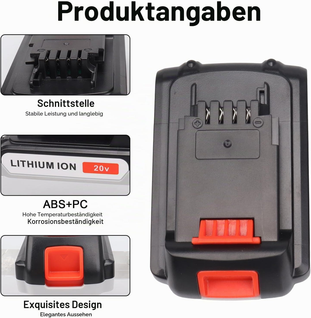 2 Stück 20 V 3000 mAh Lithium-Ersatz-Werkzeugakku für Black &amp; Decker BL1518 BL2018 LBXR20 LBXR2020-O