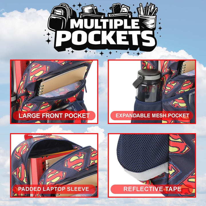 Bioworld 40,6 cm Rucksack und Lunchbox-Set für Schule und Reisen, Superman-Logo, AOP, Marineblau, Su