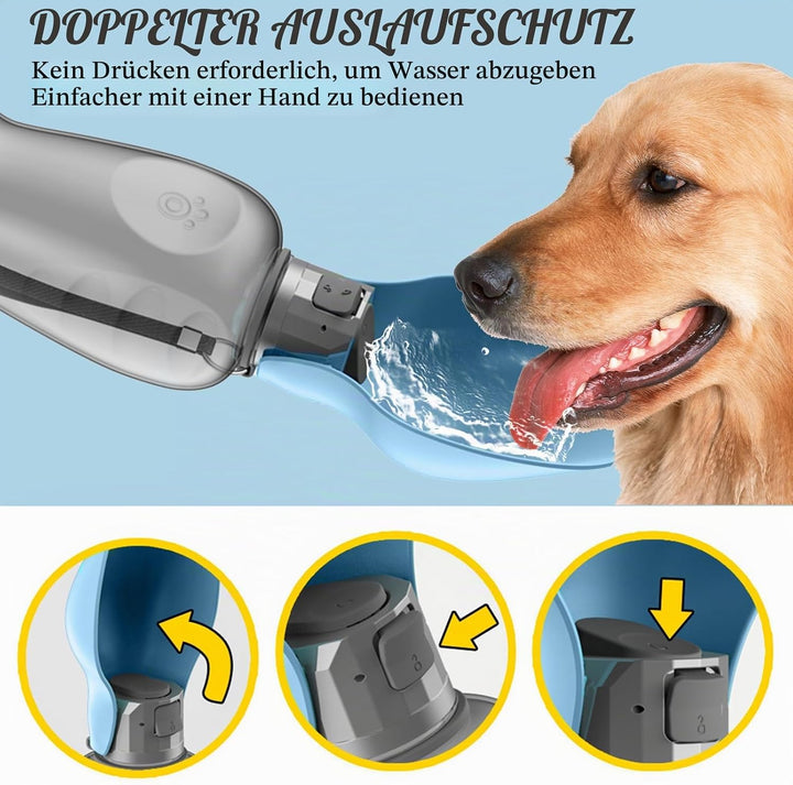 800ML Hunde Trinkflasche für Unterwegs, Auslaufsichere Wasserflasche für Hunde, Tragbare Haustier Hu