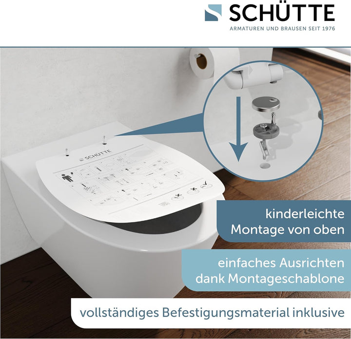 SCHÜTTE D-Form WC-Sitz mit Absenkautomatik, Abnehmbarer Klodeckel aus bruchsicherem Duroplast, DIY M
