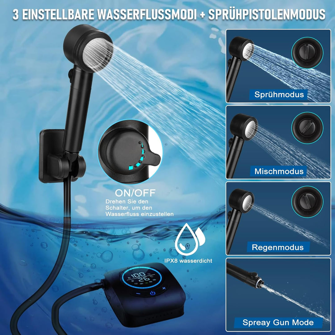 Spopal Camping Dusche, [8000mAh] Campingdusche Tragbare mit Pumpe und Temperaturanzeige, Mobile Dusc