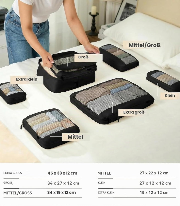MURISE 6er Set Compression Packing Cubes, Koffer Organizer Packtaschen Schwarz, Schwarz