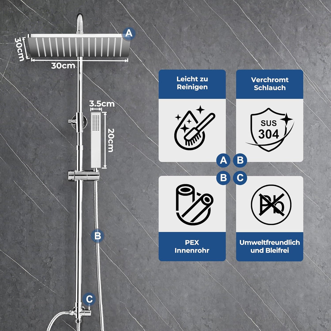 Görbach Edelstahl Regendusche Duschsystem ohne Armatur, Chrom Regendusche Set Wassersparend, Höhenve