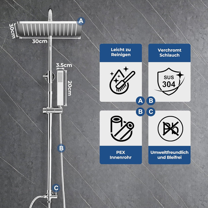 Görbach Edelstahl Regendusche Duschsystem ohne Armatur, Chrom Regendusche Set Wassersparend, Höhenve
