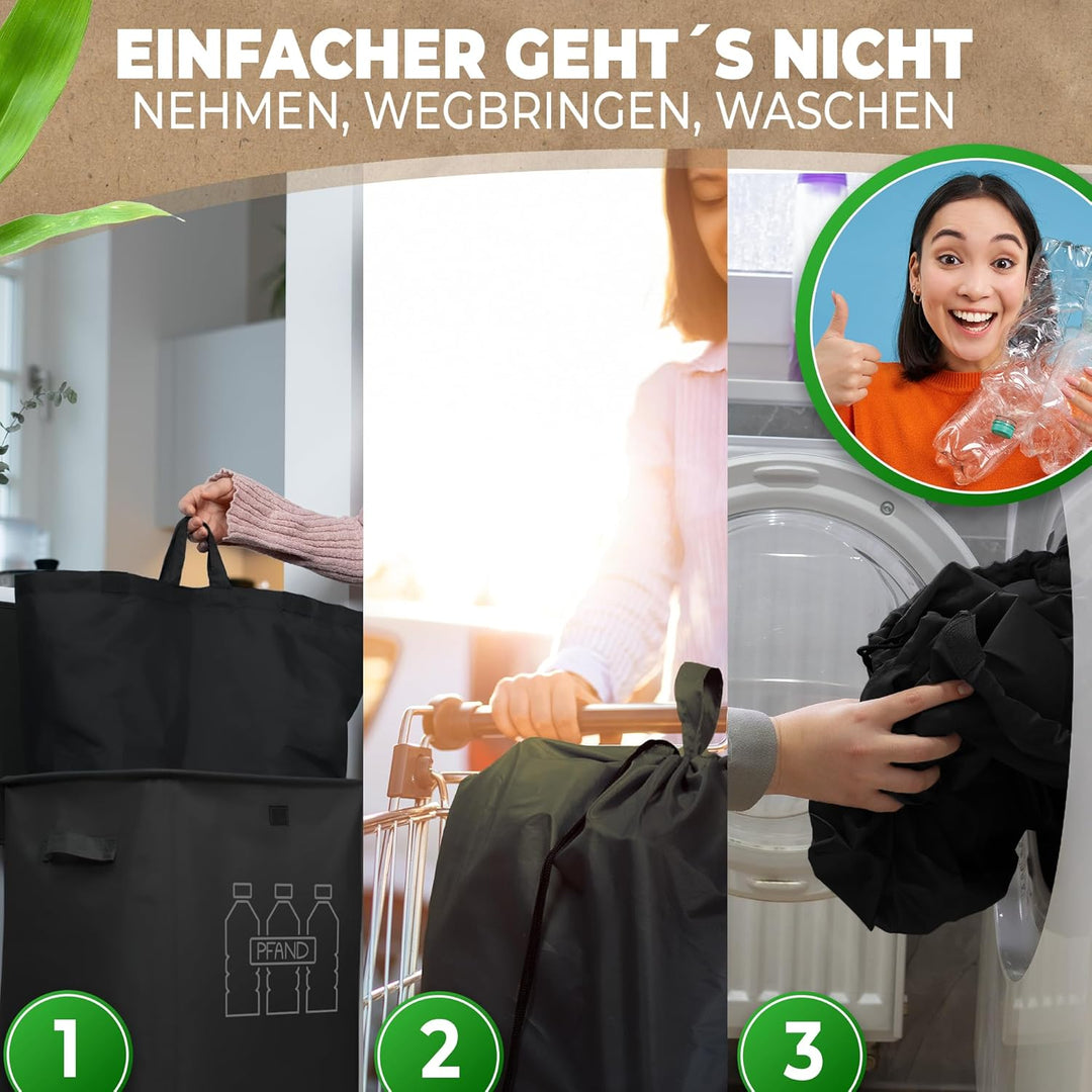 COTTARA® Pfandflaschen Sammelbehälter xxl mit Deckel und Tragetasche | Pfandbehälter mit Loch | Idea