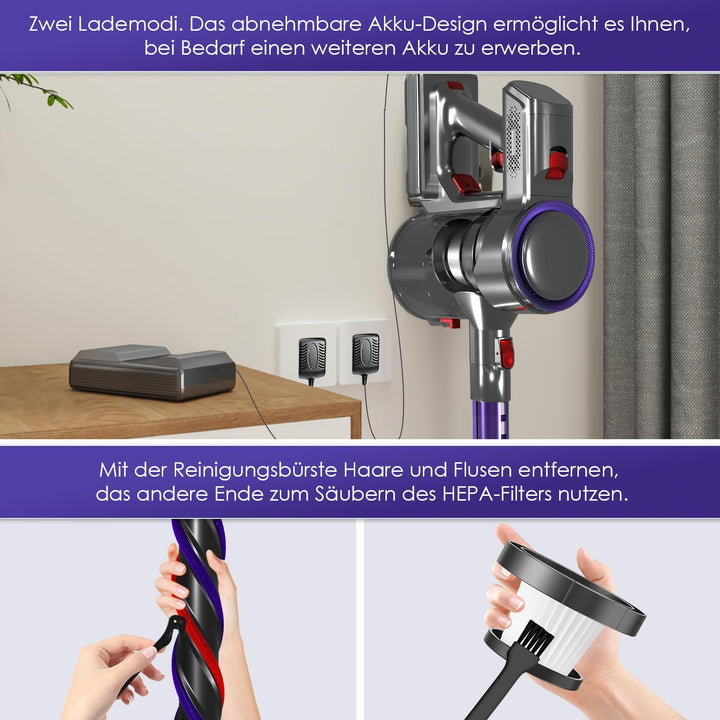 Authmic Akku Staubsauger Kabellos, 45000Pa Kabelloser Staubsauger mit Touchscreen, 50Mins, 1.6L, H13