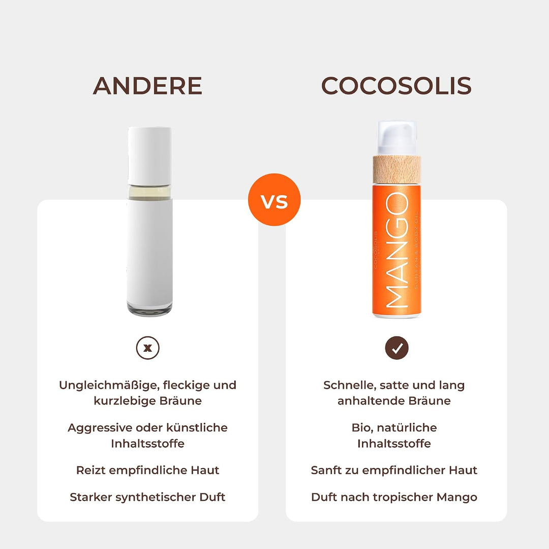 COCOSOLIS MANGO Bräunungsbeschleuniger – Bio-Bräunungsöl mit Vitamin E & Mango Duft für schnelle int