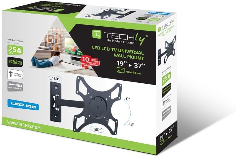 Techly ICA-LCD-2901 Wandhalterung LCD 48.26 cm (19 Zoll)-93.98 cm (37 Zoll) neig/drehbar 2 Gelenke S