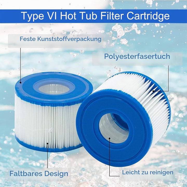 6 Stück Filterkartusche für Pool Typ VI, Filterkartuschen Pool für Bestway Pool Filter für Lay Z Spa
