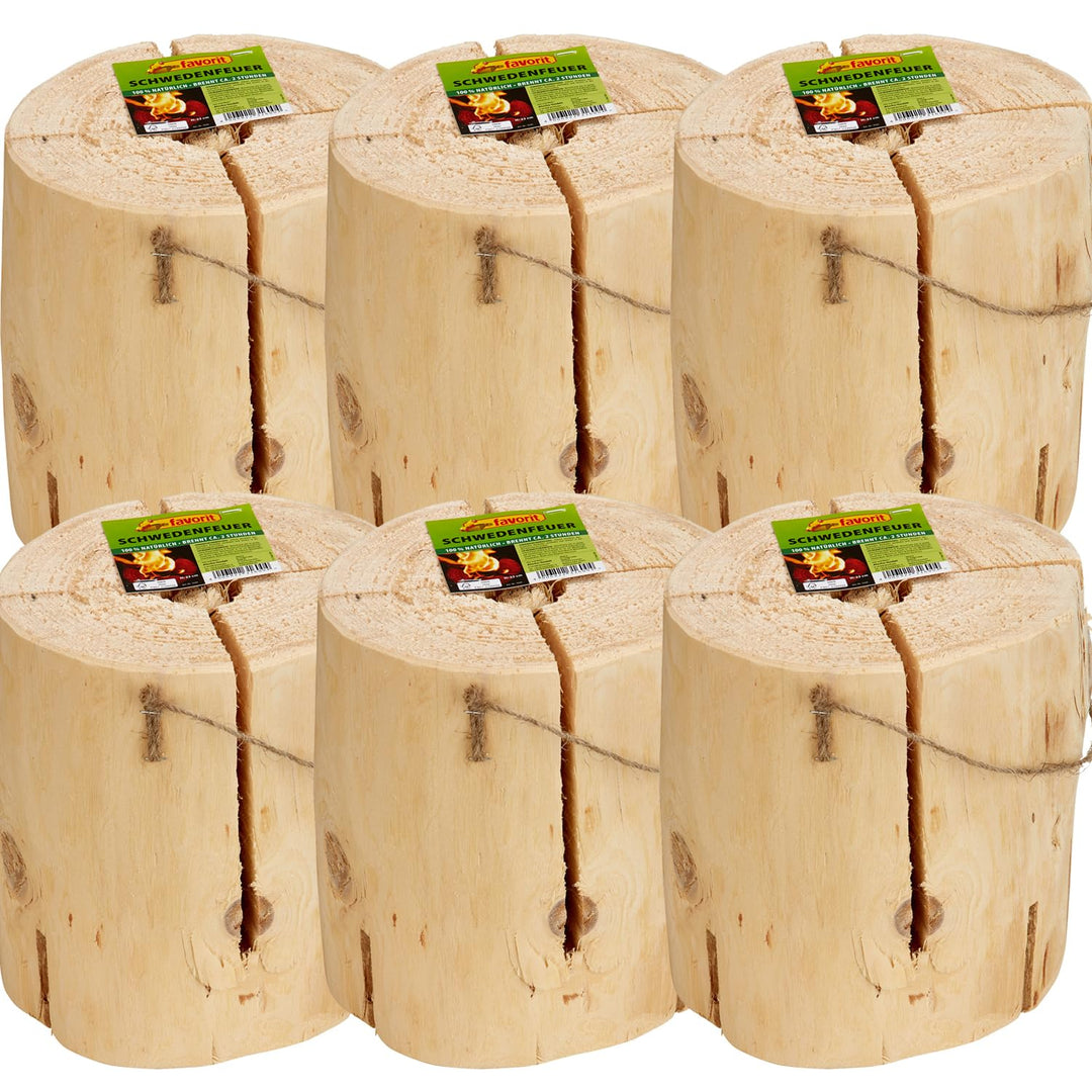 Schwedenfeuer 21 cm x 23 cm Brenndauer 120 min Holz Kamin Feuerschale (6), 6